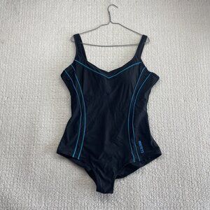 Roots 73 Bathing Suit One Piece Black / Blue Women Sz 16 Performance Swim Wear